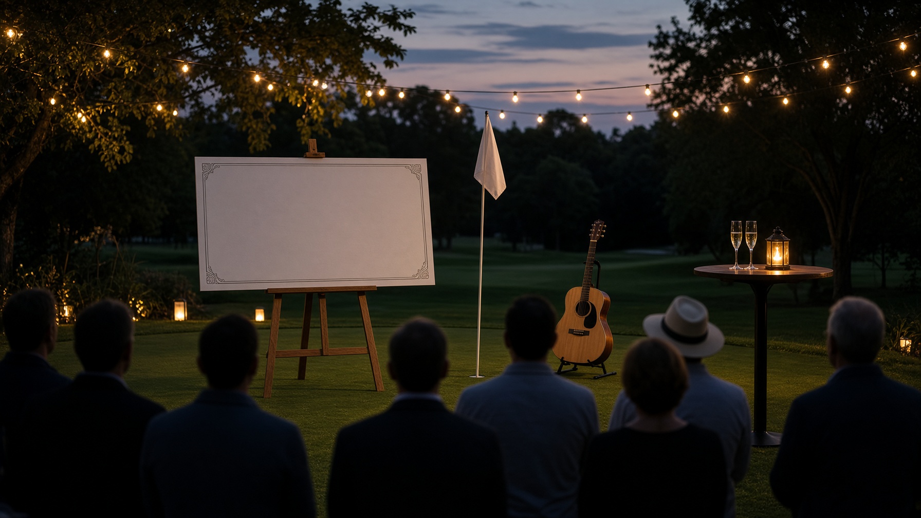 Dusk awards on a golf green with a ceremonial check for the foundation